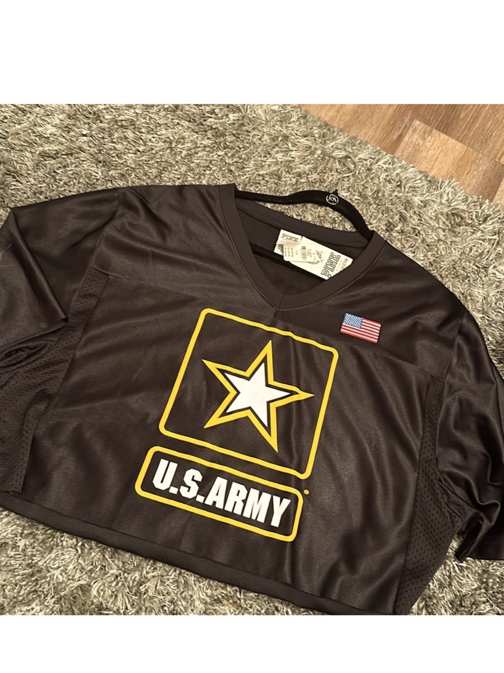 VS PINK U.S. Army Logo Crop Top - Black and Yellow S NWT